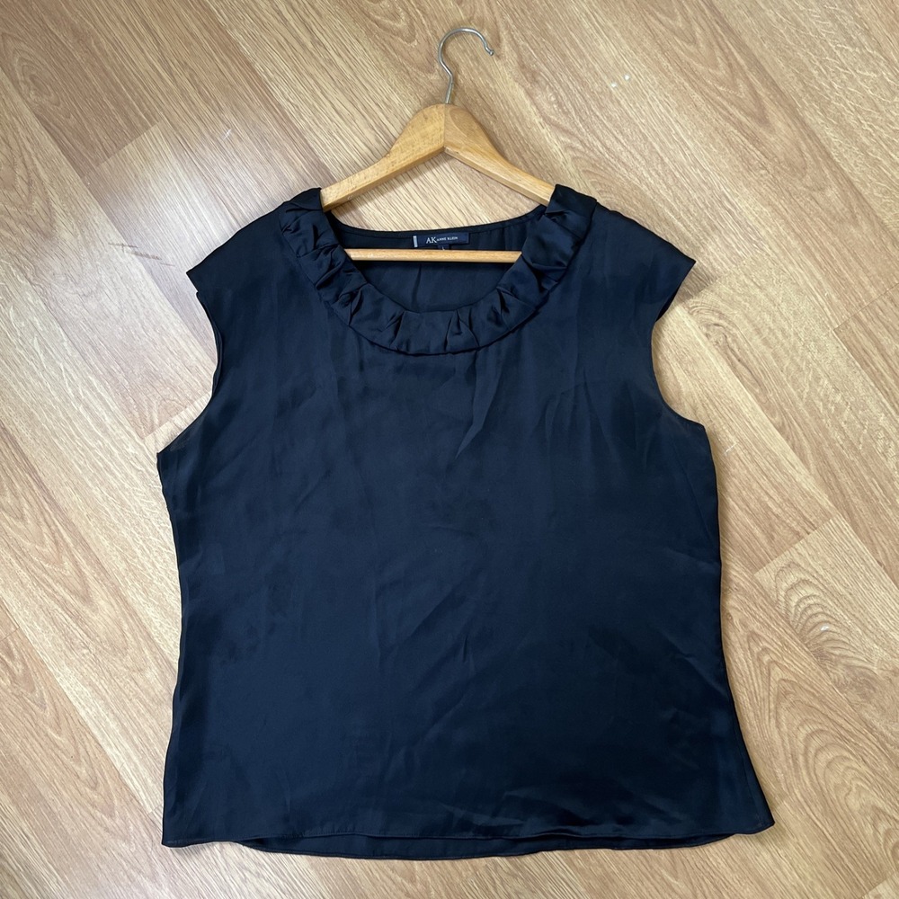 Anne Klein Women's Tank Sz L Black Work Office Capsule Minimalist Ruched Profess